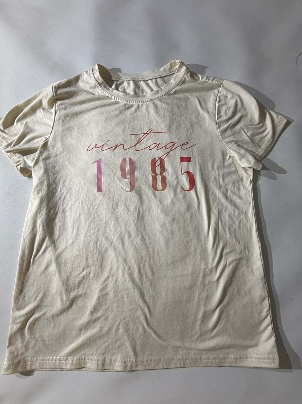 Cream Vintage 1985 Graphic T-Shirt Short Sleeve Crew Neck Retro Y2K Basic